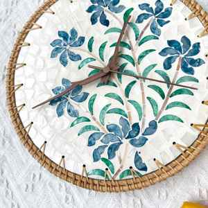 Beautiful Rattan Extra Large Wall <b>Clock</b> <b>Big</b> Wall-mounted Antique <b>Clocks</b> With Luxury Mother of Pearl Inlay Flower Patterns - Product Image 2