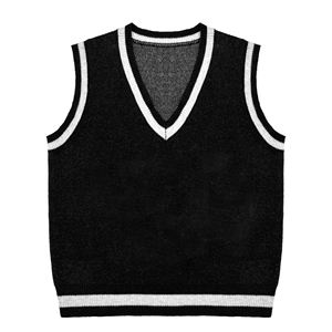 Custom Logo OEM Jacquard Letters Knitted Pullover Sweater Vest School Uniform Knitwear <b>Sleeveless</b> V Neck <b>Men</b> Knit Sweater Vest - Product Image 3