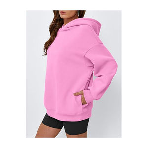 Venta al por mayor de fábrica: Sudaderas con capucha lisas de algodón 100% de hombro caído, estilo oversize, las más vendidas para mujer, ropa urbana con logo personalizado. - Product Image 6