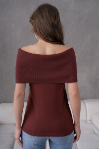 Blusa de punto con cuello sin hombros para mujer Textura transpirable de punto acanalado Elegante y cómoda Producción OEM de alta calidad - Product Image 4