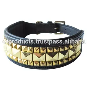 Dog collar luxury genuine strong black leather pet collars training and walking collar's pets suppliers