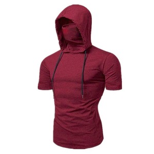 Camiseta CON CAPUCHA DE VERANO Jersey elástico Delgado Fitness personalidad estiramiento ocio deporte camisa Ninja traje de manga corta máscara Top - Product Image 1