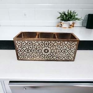 Portacucharas de Madera Clásico, Sostenible, de Tres Niveles, Hecho a Mano, con Estampado Étnico para Cocinas Contemporáneas, Precio al por Mayor - Product Image 5