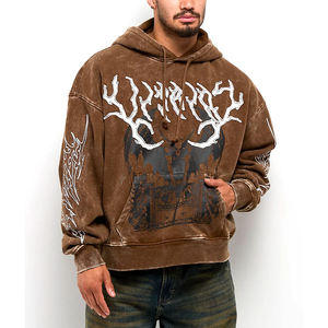 Sweat-shirts à capuche imprimés High Street pour hommes, en coton doux, délavés à l'acide, impression classique délavée au soleil, streetwear, sweat-shirts à cordon - Product Image 1
