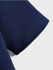 Camiseta holgada de manga media de punto acanalado para hombre de precio barato, camiseta informal versátil con hombros caídos sólidos, top - Product Image 5