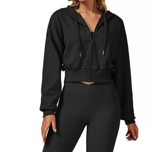 Sudadera con capucha con cremallera de longitud alta para mujer elegante ajuste corto cómodo uso diario - Product Image 3