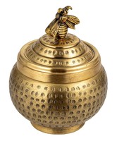 Pot de rangement en laiton avec couvercle en forme d'abeille, design embossé artisanal pour une décoration intérieure charmante et un accent de table élégant