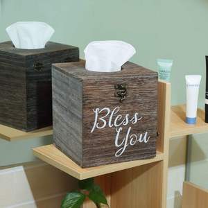 Bless You Wood <b>Tissue</b> <b>Box</b> Cover Set of 2 Rustic White <b>Tissue</b> <b>Box</b> Cover Square Farmhouse Toilet Paper <b>Holder</b> or Napkin <b>Holder</b> - Product Image 2
