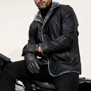 Elite Horizon Shearling Leather Canvas Winter Jacket Men Plush Interior Stand Collar Stylish Exterior Waterproof Front Reliable - Product Image 5