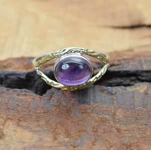 Bague en améthyste, argent sterling 925 et laiton, pierre de naissance de février, bijoux en pierres précieuses faits à la main, cadeau pour femmes - Product Image 5