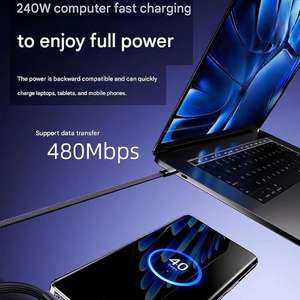 Câble de charge rapide tressé 240W de 1,8 m avec embouts USB-C vers USB-C et Micro-USB pour appareils USB - Product Image 4