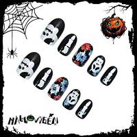 HYC-DY-552 Faux Ongles à Presser Halloween Crâne et Griffe Réutilisables Couverture Complète Design Gothique Luxe 24 Pièces