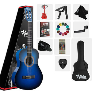 Guitare acoustique Midex 36 pouces bleue classique en acajou finition brillante avec sac, sangle, capo, médiators et accordeur pour débutants - Product Image 1