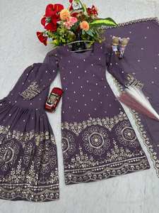 Salwar kameez indien pakistanais violet clair pour femmes et filles, vêtements de fête Top Sharara Palazzo Suits Collection - Product Image 4