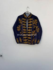 Suzani Embroidery Velvet <b>Short</b> Unisex Quilted <b>Jacket</b> with Cotton Filling Finished Gift for Party Wear - Product Image 2