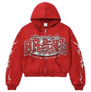 Sudadera con Capucha de Estilo Punk para Hombre, Hecha en Fábrica con Cristales de Calidad de Exportación y Diseño Desgastado, para Fiestas y Uso Diario - Product Image 6