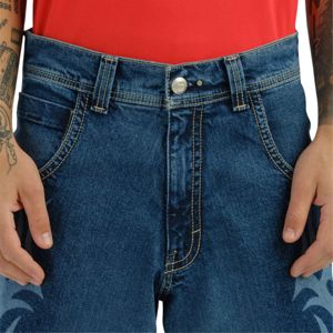 Jean High Roller Noir Jais 21 Pouces Bas Maori Inspiré Tribal Graphics Durable Anneau Filé Denim avec Détails de Rivet Doré - Product Image 6