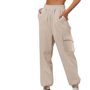 Joggers atléticos personalizados Pantalones de chándal para mujer Precio al por mayor Pantalones de cintura alta lisos de gran tamaño con estampado de logotipo personalizado - Product Image 3