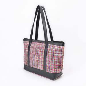 Sac fourre-tout en cuir tressé multicolore avec fermeture à glissière Broderie Décoration Réutilisable PVC Coton Toile Doublure Polyester - Product Image 3