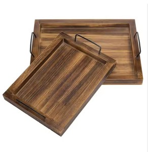 Indian Home Crafts Eco-Friendly Rustic Wooden <b>Serving</b> <b>Trays</b> Sets Pine Wood <b>Serving</b> <b>Tray</b> <b>Black</b> Metal Handles WT-100 Hotels - Product Image 1
