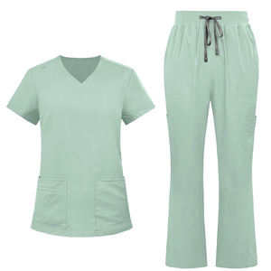 Uniforme d'hôpital unisexe OEM, tricoté, extensible dans les 4 sens, tenue de travail infirmière, lavable, haut de travail médical à col en V, pantalon de jogging à cordon - Product Image 1