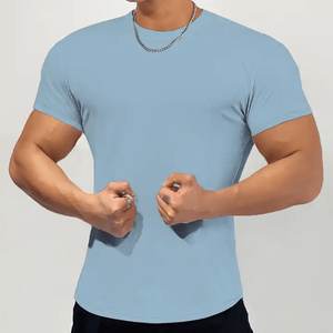 Camiseta de Manga Corta para Hombre, Cuello Elástico, 100% Algodón, Estampada, Sólida, Transpirable, Holgada, Informal, para Verano - Product Image 1