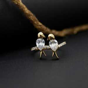 Bague d'oiseau en moissanite plaquée or, argent sterling 925, bague de couple, bijoux personnalisés de haute qualité, vente en gros, cadeau d'anniversaire, promesse - Product Image 2