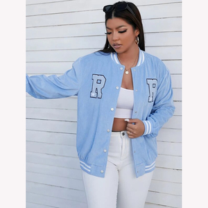 Veste de baseball en laine pour femme, hiver 2026, manches en cuir d'agneau véritable, veste de baseball personnalisée - Product Image 1