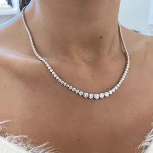 <b>925</b> <b>Silver</b> Tennis <b>Necklace</b> with 20Ct Round Moissanite Diamond for Engagement Wedding Anniversary Party - Product Image 4