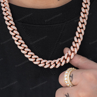Cadena de eslabones cubanos Miami de oro blanco chapado en oro de 10/14/18 quilates de 12 mm, personalizada al por mayor, de 16-24 pulgadas, con moissanita totalmente engastada.