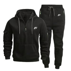 Men's Polyester/Cotton Fleece Hoodie Tracksuit Set OEM Half <b>Zip</b> Sweatshirt <b>Jogger</b> Pants Wholesale B2B Sportswear Apparel - Product Image 1
