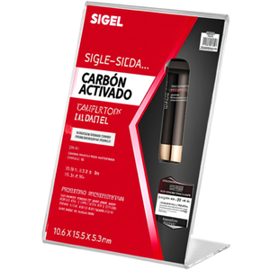 SIGEL <b>Single</b>-Sided Slanted Table Display Stand 10.6 X 15.5 X 5.3 cm DIN A6 Replaceable Acrylic Label for Presentation Products - Product Image 2