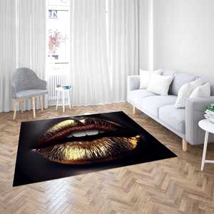 Alfombra con Estampado de Labios Dorados - Alfombra Dorada para Centro de Belleza, Decoración Moderna para el Hogar, Alfombra Delgada No Tejida - Product Image 2