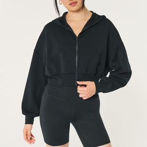 Sudadera con Capucha de Manga Larga para Mujer, Color Sólido, Cierre de Cremallera Frontal, Logotipo, 100% Algodón Ecológico, Alta Calidad para Gimnasio y Fitness - Product Image 1