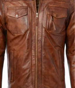 <b>Biker</b> Style Sherpa 100% Genuine Cow Leather <b>Jacket</b> PU Slim Fit Breathable Viscos Lining Zipper Closure Wholesale Winter Wax - Product Image 2