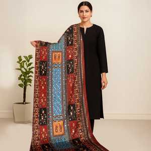 Luxury Indian Pakistani Handmade <b>Silk</b> Shawl for <b>Women</b> Heavy Mirror Work Embroidered Ethnic <b>Scarf</b> Whole Sale Price - Product Image 3