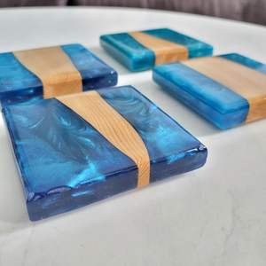 EXPWOOD Ensemble de sous-verres en résine époxy de qualité avec effet océanique Dessous de verre ronds et carrés décoratifs en résine époxy par Craftsy Home - Product Image 4