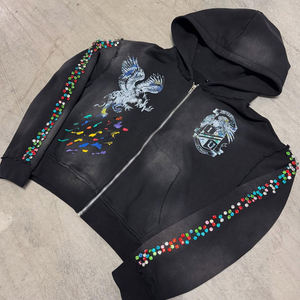 Personnalisé Y2K Strass Pull À Capuche Hommes Acid Wash French Terry 280g 100% Coton Printemps Écologique Loose Fit Hoodie - Product Image 1