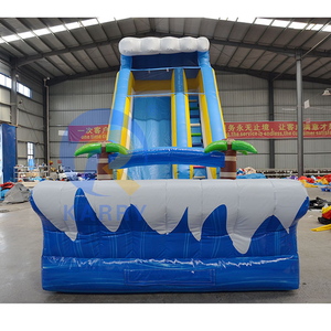 Tobogán Acuático Inflable con Diseño de Palmeras y Olas Azules, Tobogán Comercial de PVC, Tobogán Gigante Inflable para Exteriores con Piscina - Product Image 3