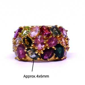 925 Sterling Silver Gold Plated Multi Tourmaline <b>Ring</b> - Product Image 5