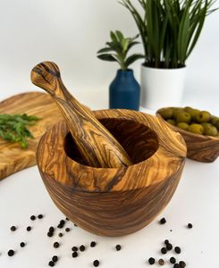 Juego de Mortero y Maja de Madera Estilo Vintage |   Artesanía Hecha a Mano |   Precio al por Mayor - Product Image 2