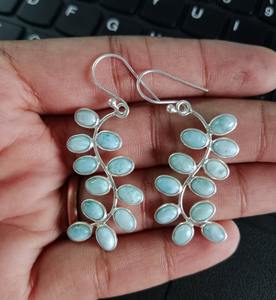 Pendientes colgantes para niñas, pendientes de piedras preciosas Larimar, pendientes Larimar de forma ovalada de Plata de Ley 925 sólida para mujer, joyería de plata - Product Image 3