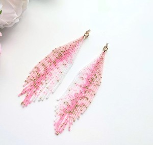 Ombre Earrings Double Brick Stitch and Fringe Seed Bead Quality <b>Emerald</b> Green Beaded Tassel Earrings - Product Image 2