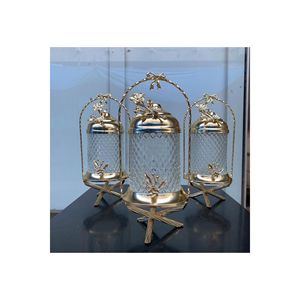 ชุดโถคริสตัลสีทองพร้อมที่จับและตะกร้าเท้าขวดและขวดโหลเก็บโมเดล - Product Image 1