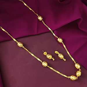 Joyería étnica india para mujer, cadena de cuentas de Metal grande chapada en oro, collar de boda, Pendientes colgantes, conjunto de joyería - Product Image 1