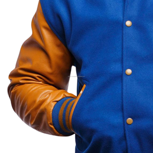 Blouson universitaire pour homme en laine avec manches en cuir, fermeture éclair, patchwork, écologique, style bomber, pour club de baseball - Vente en gros OEM - Product Image 5