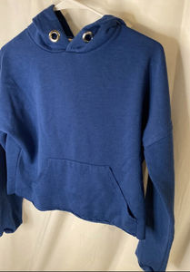 Women's V-Neck Fleece Oversized Pullover <b>Tops</b> Casual Winter <b>Cropped</b> Hoodie Sweatshirts Lined Front Short Wholesale - Product Image 2