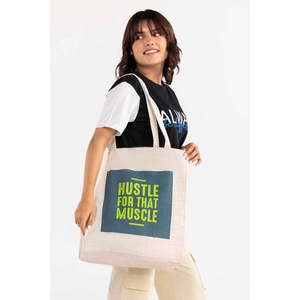 Sac fourre-tout blanc pour femmes, motif « Hustle for That Muscle », réutilisable et élégant - Product Image 3