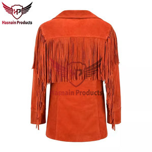 Womens Real Rust Suede Leather <b>Jacket</b> Fringe Tassels Lapel Sheepskin Orange <b>Western</b> Cowgirl Coat Custom Winter Outerwear - Product Image 6