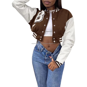 Best Selling Unisex Leather Sleeve Varsity Bomber Jacket <b>Raw</b> Windproof Autumn XL Size Stand Woolen <b>Cotton</b> - Product Image 4
